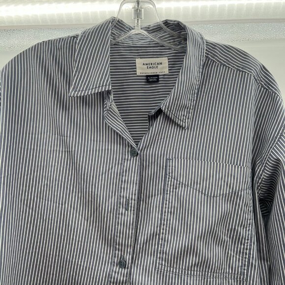 American Eagle Women's Striped Button Up Top Blue Gray/White Size XS - Picture 2 of 9